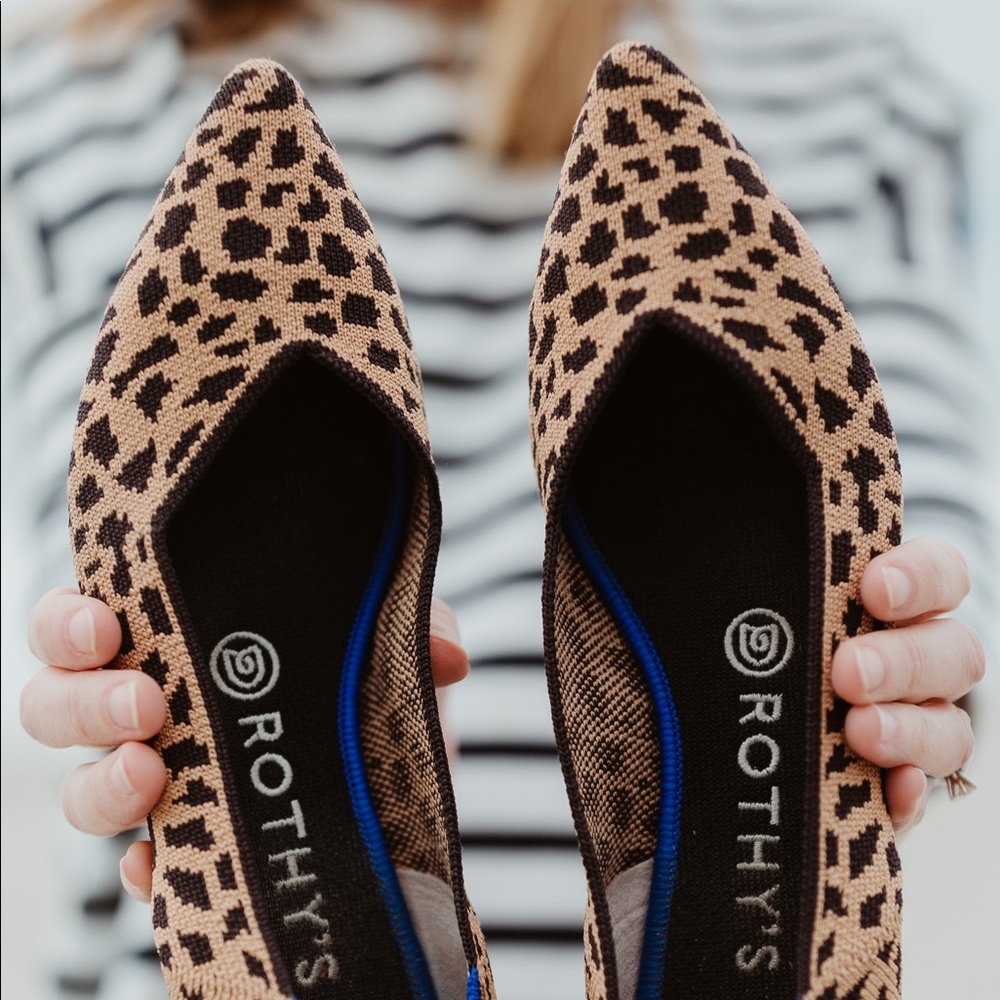 Rothy’s The Point leopard flats, 10.5